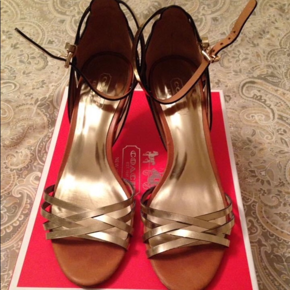Coach Brown & Gold Sandals Sz 6